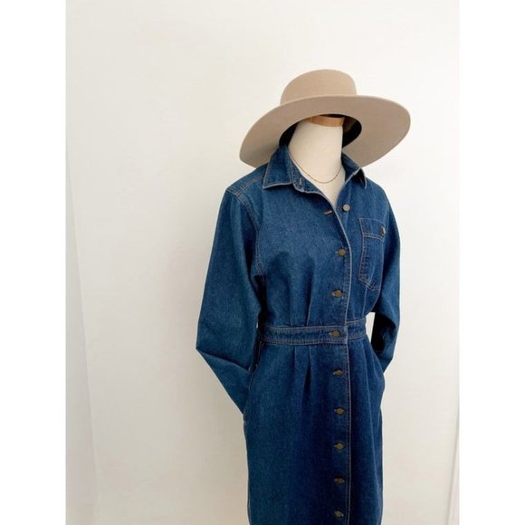 Vintage Jerell Denim Button Front MIDI Dress 70s Style Jumpsuit - Picture 7 of 10